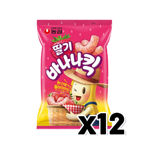 농심 딸기바나나킥 봉지스낵 60g x 12개, 단품