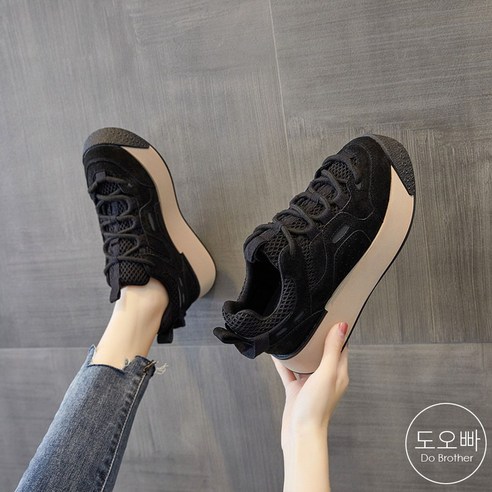 도오빠 슈큐즈 여성 키높이 스니커즈 5CM 가죽 운동화 통굽 메쉬 로우탑 경량 여자스니커즈