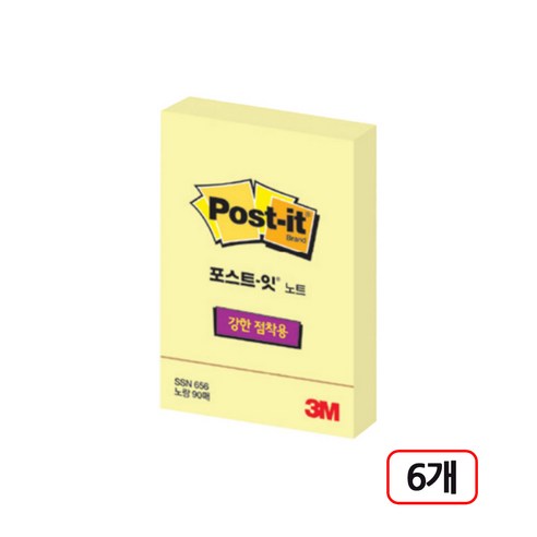 3M포스트잇 )강한점착용 (656-SSN) 6개입, 노랑