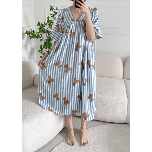 "집순이"의 삶을 레벨업! 귀여움과 편안함을 책임질 마법의 홈웨어, 빅사이즈 롱원피스 파자마 빅사이즈잠옷원피스