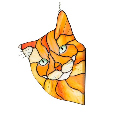 개인화 된 스테인드 글라스 고양이 매달려 장식품 창 장식 독특한 선물-오렌지, 주황색