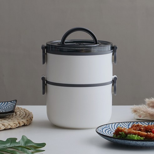 MIRTS 도시락통 보온도시락, 더블 레이어, 스테인레스 스틸