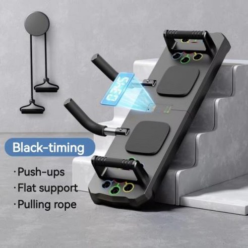 푸쉬업바 손잡이가 달린 다기능 푸시 업 보드 세트 가슴 복부 팔 및 등 훈련용 휴대용 푸시 업 플레이트 접이식 피트니스, 4) Black with rope, 없음