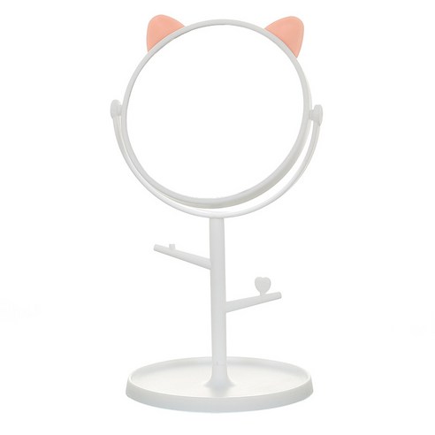 달루나 귀여운 고양이 탁상거울 악세사리수납, 흰색
