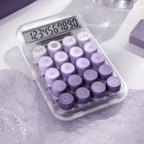 XXMZ 레트로 투명 그라데이션 컬러 탁상 휴대용 기계식 키감 전자계산기, 그라데이션 퍼플, 1개