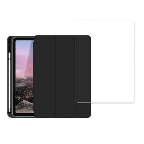 투에이비 아이패드 에어5 에어4 펜슬 수납 홀더 케이스 + 9H 강화유리 필름, 라벤더, 1개