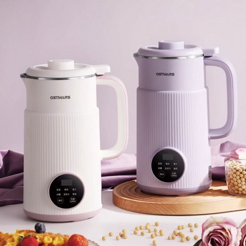 [chengyi] ostmars zengon두유 제조기 이유식 메이커 기기 PBJ001/800ml/1200ml 대용량 12h 타이머 예약OK 4H보온 설정OK 스마트 디스플레이, 퍼플(도자기내감/10칼날), 1200ML