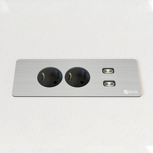 BIS 플랫 심플 미니멀 디자인 빌트인 매립 콘센트 2구 usb 책상 콘센트 침대 콘센트 BID-2002F, 헤어라인 실버