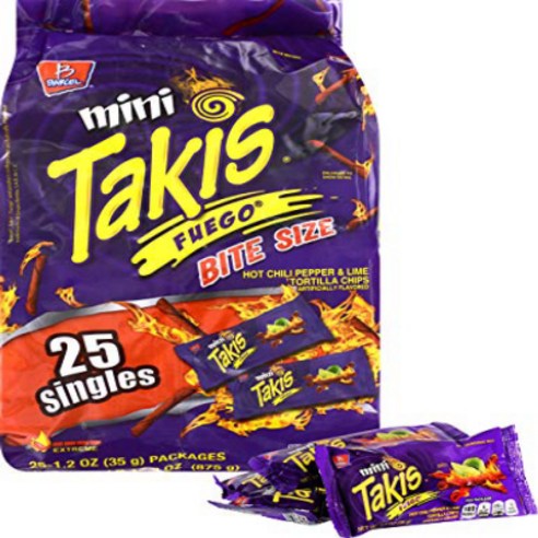 Barcel Takis 제품 미니 푸에고 백 25개(1.2온스) – 칩/그랩 품종 및 맛 Product Of Barcel Takis Mini Fuego Bag Coun, 1개 타츠키 Best Top5