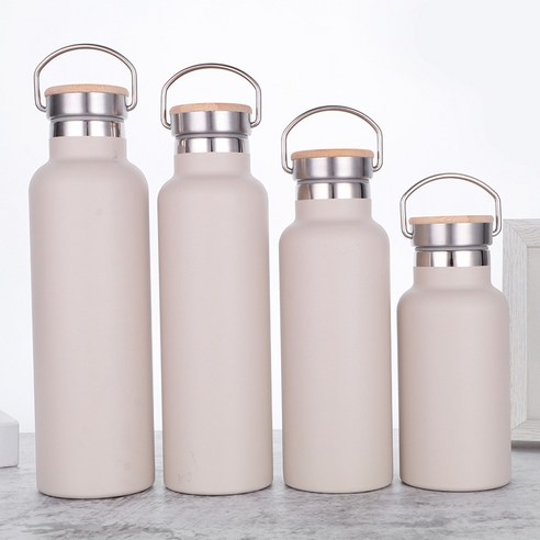 ZZJJC 304 스테인리스 스틸 아웃도어 스포츠 주전자 500ml, 350ml, 입안 사출 카키색에 대나무 뚜껑을 얹다.