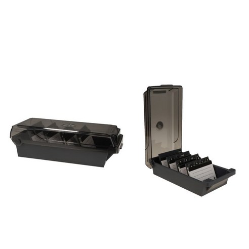 2 조각 명함 홀더 칸막이 및 색인 탭이 있는 이름 카드 정리함 245x128x75mm 스모크 그레이 뚜껑이 있는 플라스틱, 멀티