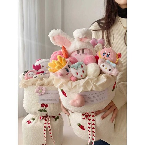 커비 인형 꽃다발 여자 친구 선물 생일 입학 졸업 화이트 데이, (핑크)루피루비커비빅부케완제품선물가방연하장쓰기