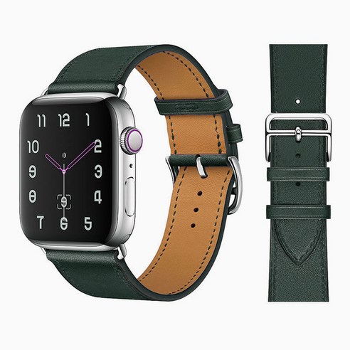 100% 정품 소가죽 iWatch 루프 팔찌 밴드 Watch 7 6 SE 5 4 41mm/45mm iWatch 6 5 4 호환 44mm/40mm 38mm/42mm, Pine Green, 38mm/40mm/41mm