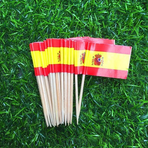 TeeFly 100 PCS National Flags Picks Art Toothpicks 파티 컵케익 장식 샌드위치 미니 음식, 100 스페인 100