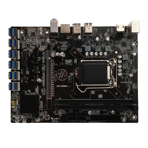 Xzante 용 B250 BTC12P 마이닝 머신 마더보드 Pcie 12XUSB 멀티 그래픽 카드 LGA1151 DDR4 RAM SATA 컴퓨터, 검은 색