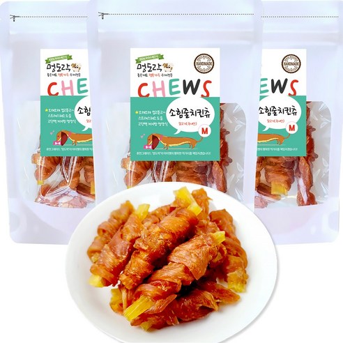 멍도락 국내수제간식 소힘줄스틱 소힘줄 100% 치아치석관리 스트레스해소 도움 강아지껌, 3개, 70g, 소힘줄치킨츄 M