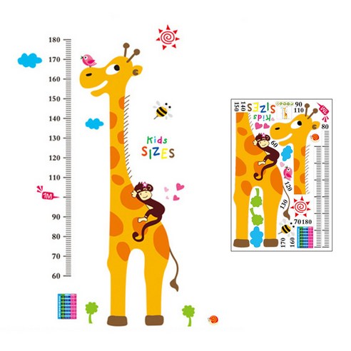 이츠굿텐 캐릭터 키재기 자 스티커 키 측정 포스터 자, 01. 기린과 작은 동물들