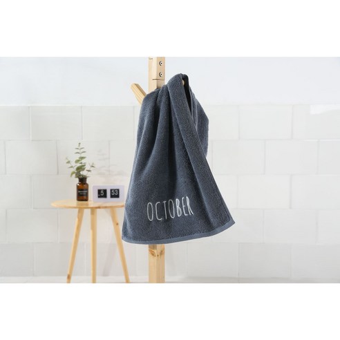 순면 목욕수건 자수 월 창의 대목욕수건박스 포장, 회색 옥토버(10월), 75*35cm