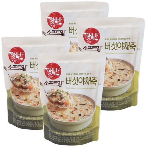 햇반 소프트밀 즉석죽 버섯야채죽, 420g, 4개