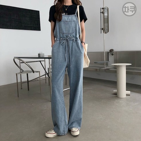 여자 캐주얼 스트링 10부 데님 점프수트 SH