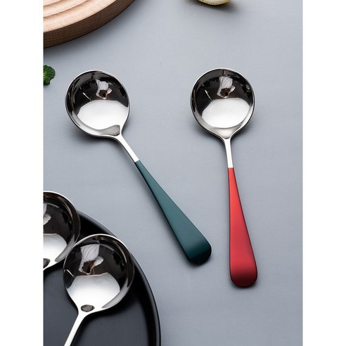 DFMEI onlycook 304 스테인레스 스틸 스푼 가정용 컬러 스푼 식기 스푼 쌀 스푼 스푼 싱글 스푼, DFMEI 실버 그린