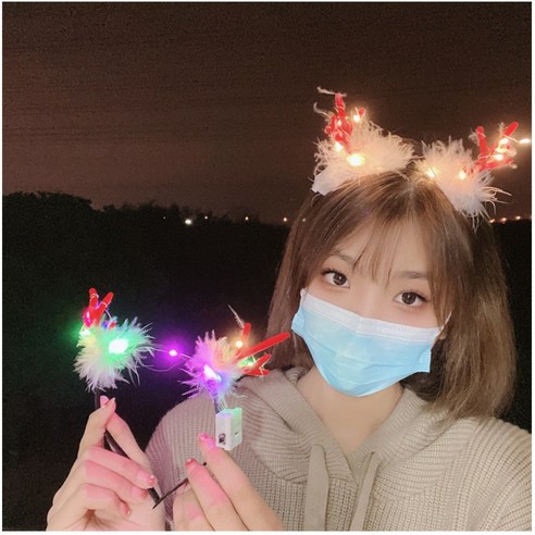 크리스마스 조명 머리띠 전구 성탄절 셀카 소품, 5. 깃털 작은뿔 (랜덤)혼합 램프