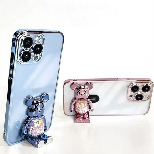 아이폰15케이스 iPhone15 적용 귀여운 구슬 곰돌이 스탠드 거치대 투명 젤리케이스
