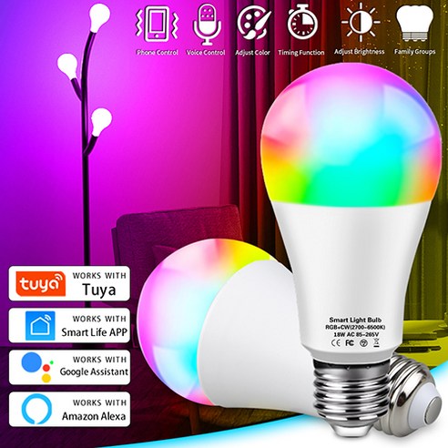 10PCS TUYA 스마트 홈 블루투스 Led 전구 E27 18W 스마트 라이프 전구 RGB LED 알렉사 램프 디 밍이 가능한 APP 음성 제어 Google