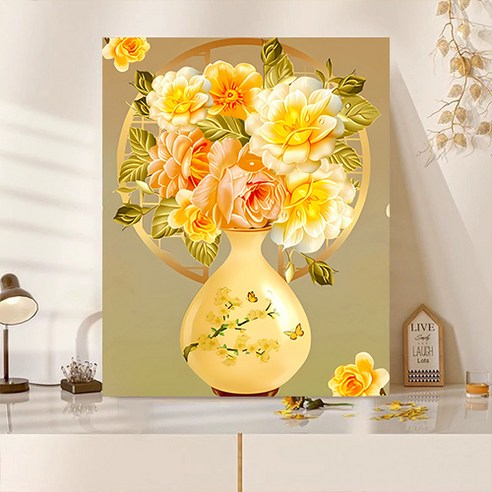 액자 캔버스형 보석십자수 DIY 키트 40 x 50 cm, SZX067.부귀화병