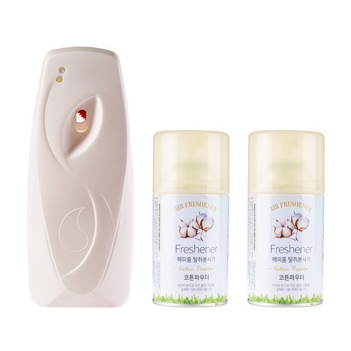 묻따 화장실 타이머 방향제 자동 분사기 실내용 업소용, 코튼파우더, 분사기(광센서)+향캔2개