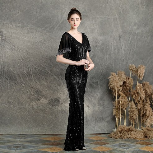 [웨딩나우ㅣ강추] 빛을 머금은 밤의 여신, 라게타 선셋 스팽글 이브닝드레스 [WeddingNOWㅣ인기상품]