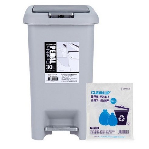 샤바스 클린업 페달 휴지통 30L + 분리수거 비닐봉투 50L x 20p, 베이지, 1세트