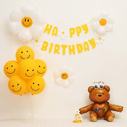 [피앤비유니티] 데이지곰돌이 가랜드형 생일풍선세트, 04-4)데이지곰돌이 가랜드형-핑크 숫자4, 1세트