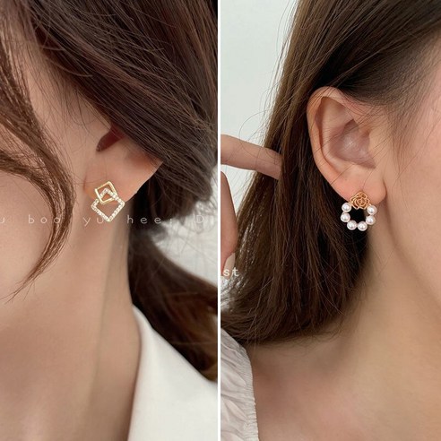 기하학 평방 마이크로 상감 지르콘 귀걸이 여성 일본과 한국 통근 새로운 유행 귀걸이 간단한 귀걸이