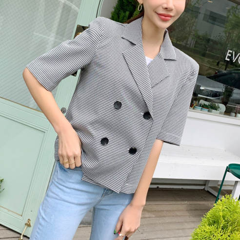 퍼니걸스 깅엄체크 고방 크롭 자켓_6258