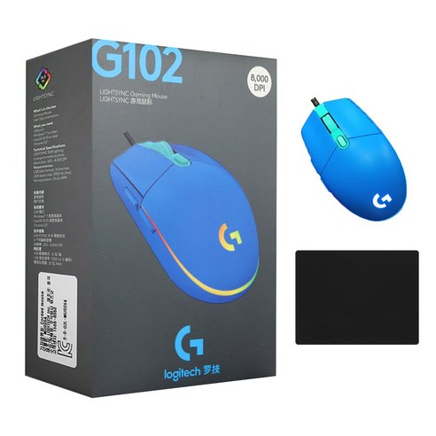 로지텍 G102 2세대 LIGHTSYNC 게이밍 유선 마우스 병행 정품박스 + 스토리링크 마우스패드, G102 (블루) + 스링 마우스패드