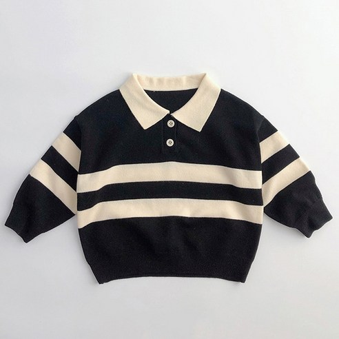 키즈 남아 니트 티셔츠 긴팔 스트라이프 카라 스웨터 상의 니트티