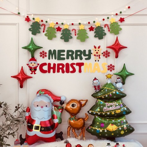 파티프렌즈 크리스마스 풍선 세트 가랜드 홈파티 (앵두전구 포함), 고급세트B+루돌프+산타+트리, 1세트