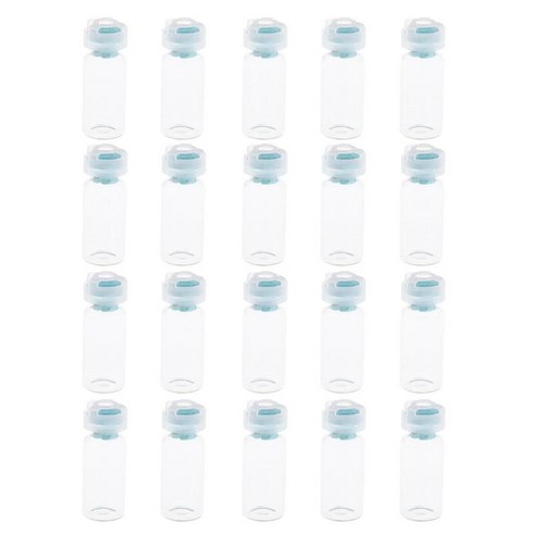 10ml 투명 밀봉 액체 화장품 샘플링 유리 병 바이알 플라스틱 캡 고무 삽입 용기 20 팩, 라이트 블루