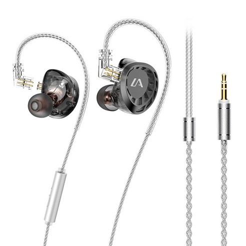 Lafitear LF4 다이나믹 & 밸런스드 아머처 하이브리드 HIFI 유선 이어폰 3.5mm 마이크 포함, 블랙