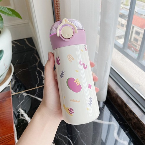 GU 보온병 컵 여성 밀짚 하이 생긴 여름 따뜻한 컵 학생 휴대용 신선한 귀여운 컵, 색깔3, 하나