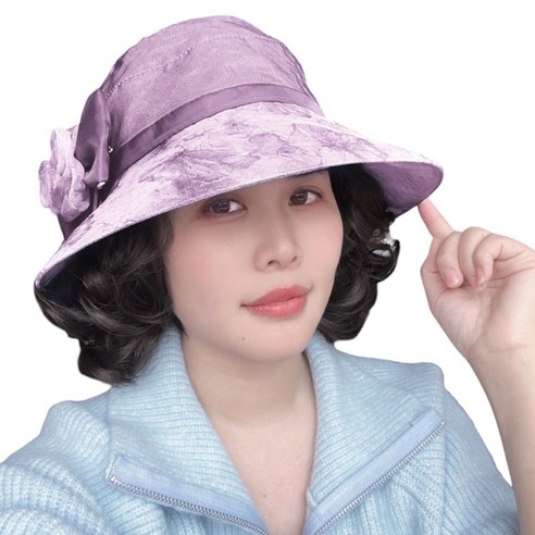 가발위드 통기성 좋은 에어리 헤어탑 플라워 중년 단발 모자가발, 1개, 핑크 네츄럴블랙