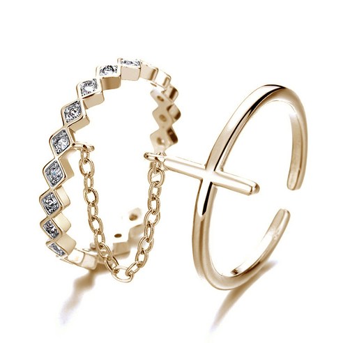 ANKRIC 은반지 기하학적 다이아몬드 골드 오프닝 링 여성 성격 디자인 원피스 크로스 체인 더블 링