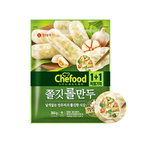 롯데웰푸드 자취 간편식 에어프라이어 Chefood 날개없는 쫄깃롤만두 (360g+360g) x 2개 국내산 돼지고기 고시원 야식 간단요리, 360g, 18개