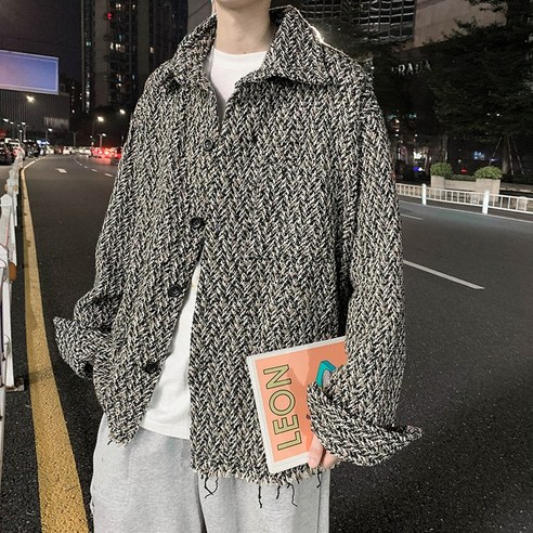 DFMEI 트렌디 레트로 옷깃 자켓 남성 스타일 커플 느슨한 모든 경기 Bf 자켓