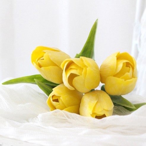 미화부장 은은한 색감 튤립 꽃다발 인테리어 장식 꽃 조화, 옐로우 5P