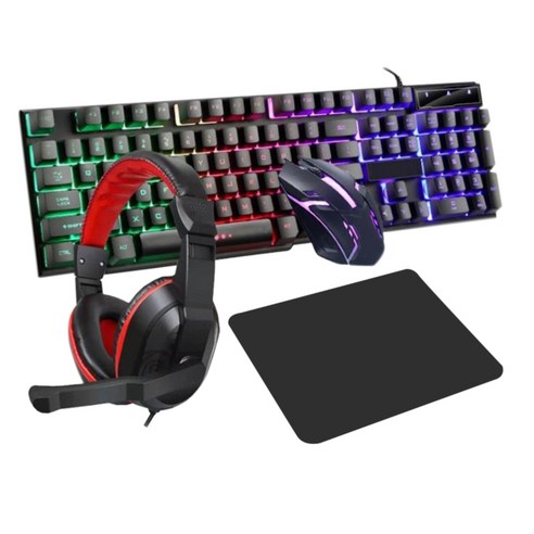 Monland 게임용 기계식 키보드 및 마우스 콤보 87키 9색 조명(RGB 헤드셋 포함) PC Mac Windows용 패드, 검은 색, ABS