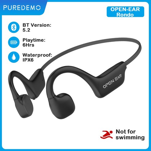 골전도스피커 PUREDEMO 이어폰 블루투스 무선 헤드폰 HD 클리어 마이크 포함 스포츠 헤드셋 운동 달리기 운전용, 1.BALCK