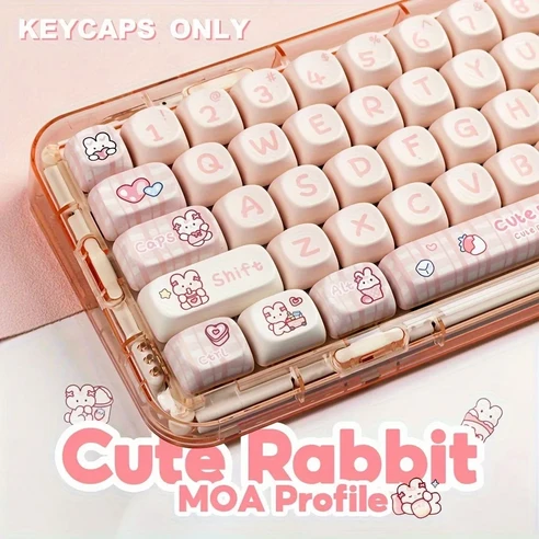 귀여운 기계식 키보드 키캡 한글 영문 각인 PBT 염료승화캐릭터 키캡 MOA 프로파일, MX 스위치 호환, 61/64/68/87/96/104/108 배열 키보드 지원