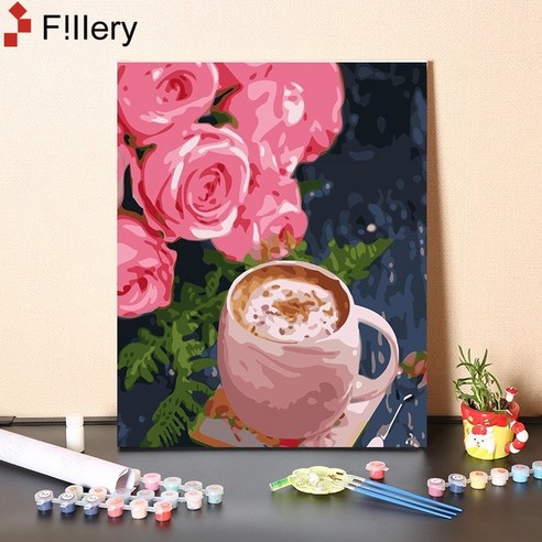 FiIIery DIY명화그리기 피포페인팅 풍경화 인물화그리기 그림그리기 세트 40 x 50cm, 67-장미 E, 1개